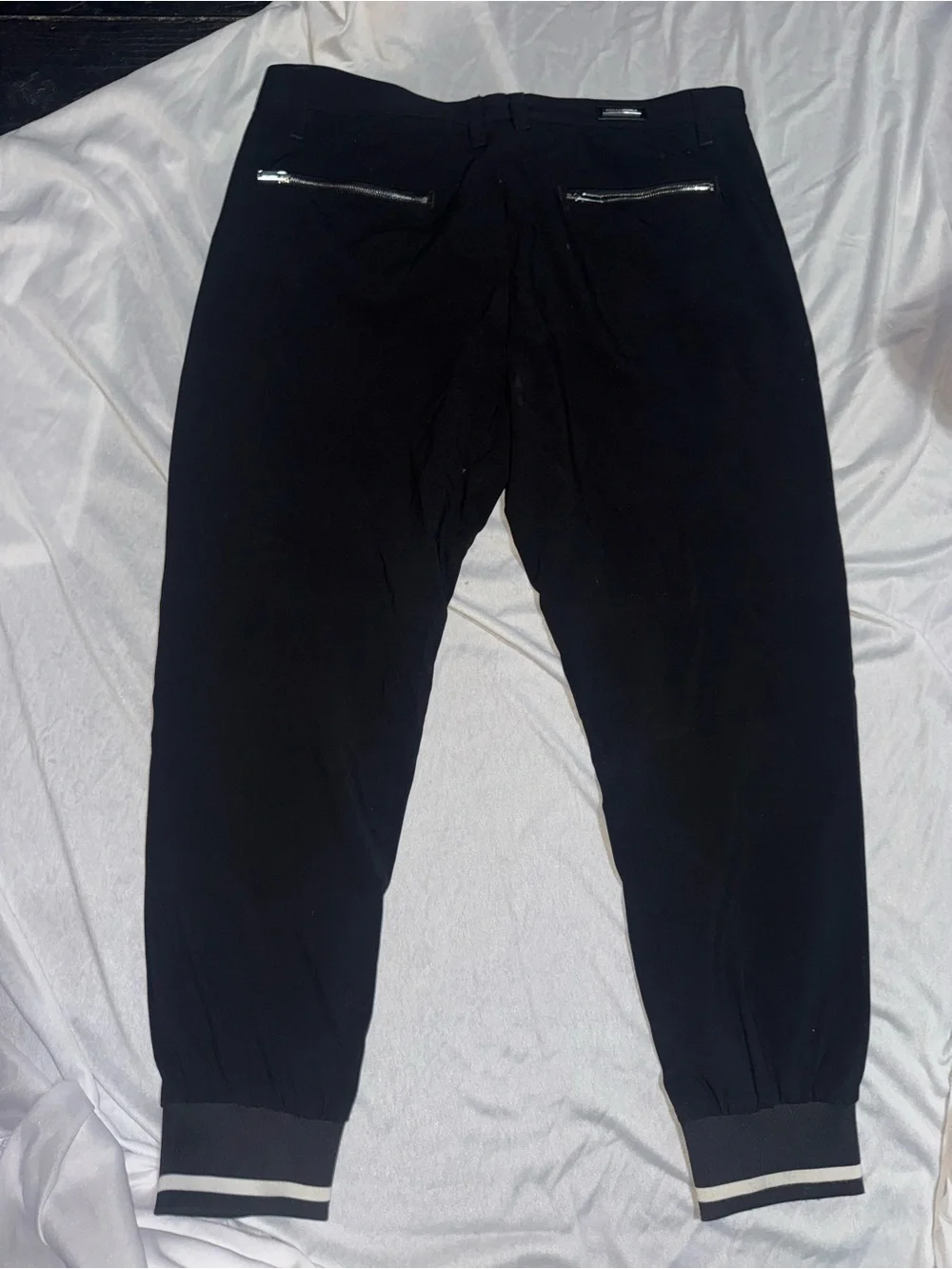 Karl Lagerfeld Black Joggers with Zip Pockets and Striped Cuffs